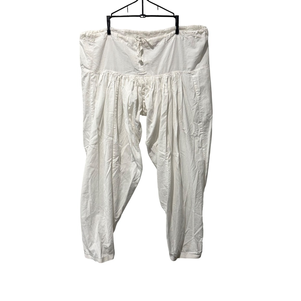 Fabindia Salwar Trousers‎ Women Large White Cotton Pleated Drawstring Boho